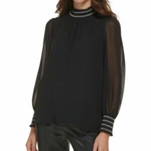 Karl Lagerfeld mock neck sheer sleeved blouse